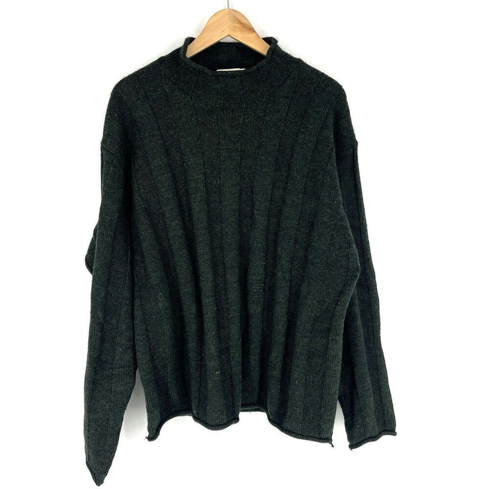 Vintage 90s J Crew Sweater Size Large Mens Green Roll Neck Wool Knit Oarsman